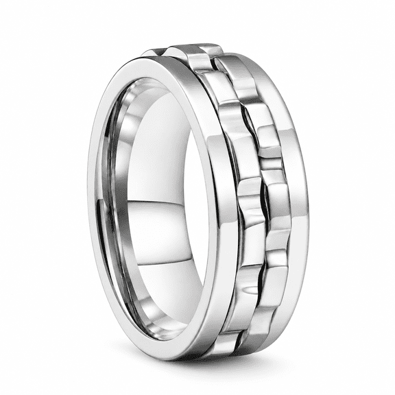 Men's Spinner Ring, Double-Layer Rotating Gear Band, Gold or Silver