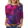 thumbnail image 4 of IWRICH Women's Long Sleeve Crew Neck T Shirts Space Printed Tees Causal Fashion Rave Clothes 07-Purple XL, 4 of 5