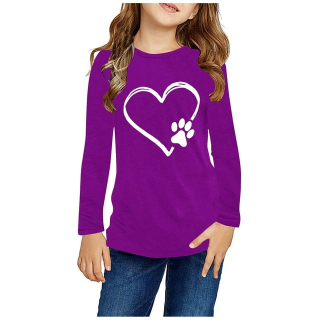 RXIRUCGD Chemises à Manches Longues pour Filles, Col Rond Mignon, Blouses Décontractées Élégantes (Violet, Taille : 5 Ans)