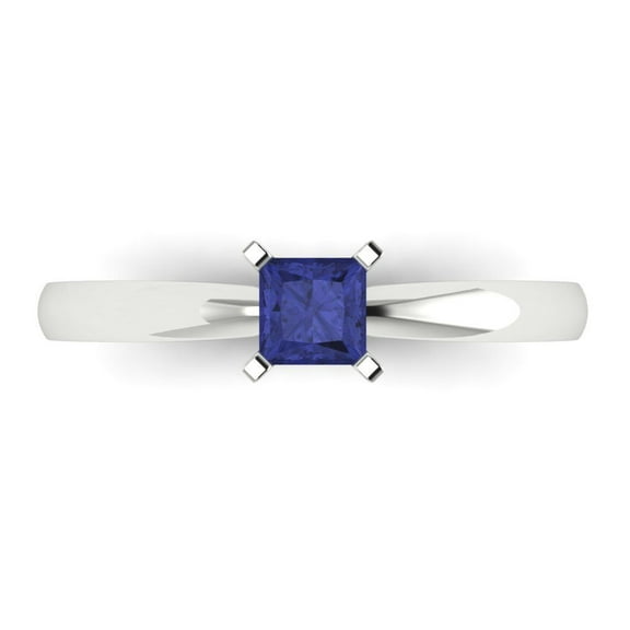 Solitaire Engagement Ring for Women - 0.5ct Simulated Tanzanite in 18K White Gold Promise Ring