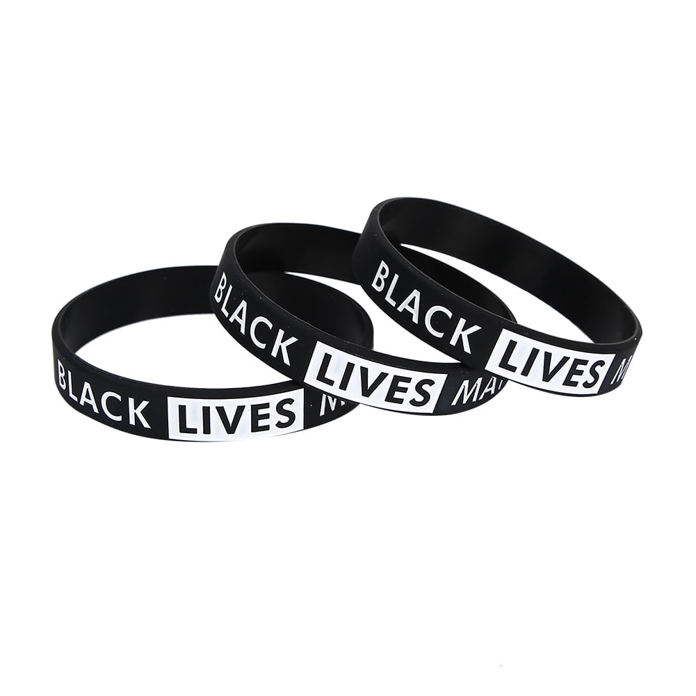KOHOTA BLM Black Lives Matter Bracelet Silicone Wristband Bracelets Black Rubber Wide Bangle Bracelet 