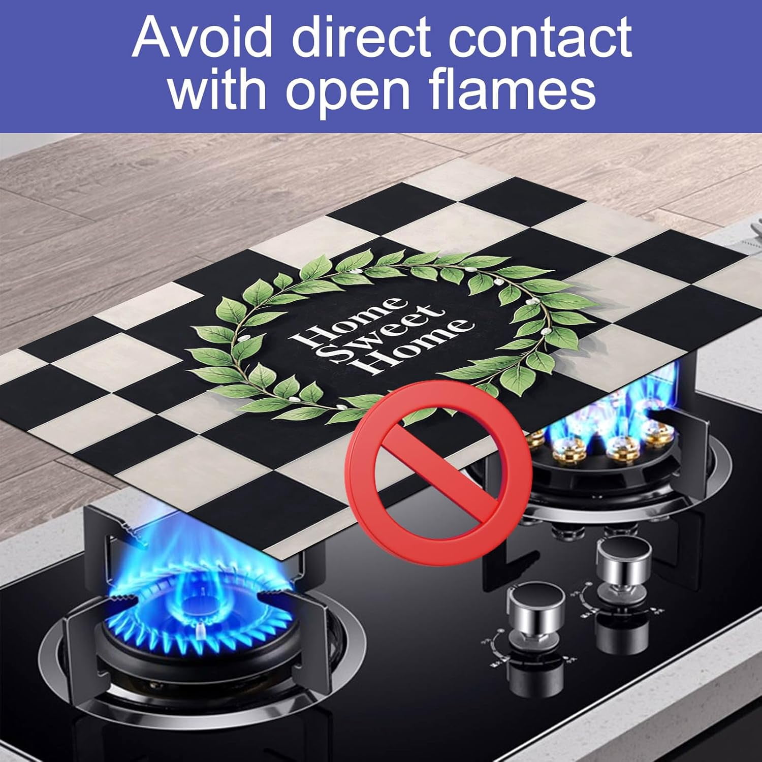 Sweet Home Stove Top Cover for Electric 28x20 Inch Diatomite Kitchen Decor Glass Cooktop Protector Countertop Mat with Black and White Checker Design Stovetop Covers for Kitchen Coffe Bar