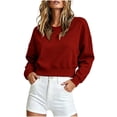 thumbnail image 3 of Meichang Cropped Sweatshirt for Women Plain Crewneck Sweatshirts Fall Long Sleeve Drop Shoulder Pullover Tops Red L, 3 of 8