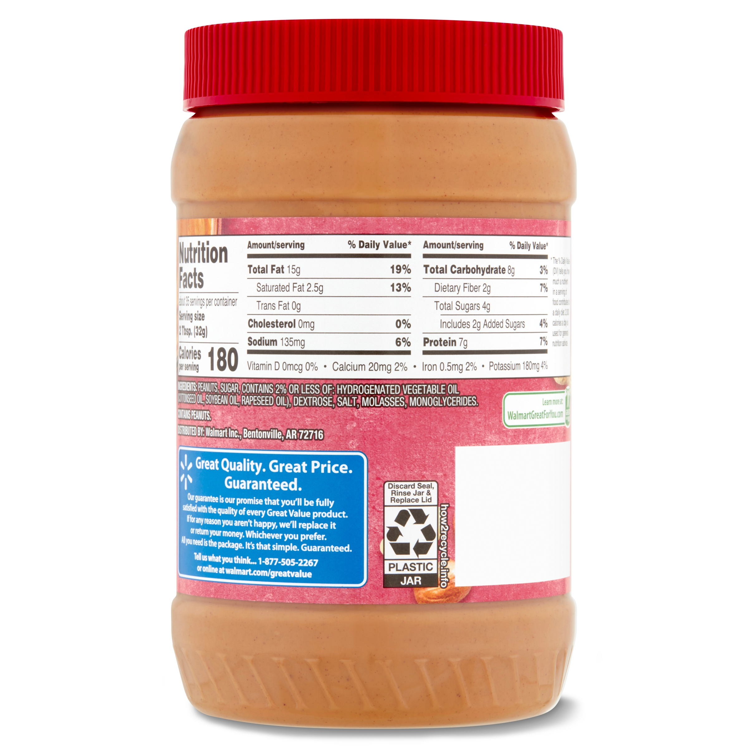 Great Value Creamy Peanut Butter, 40 oz Jar - image 5 of 7