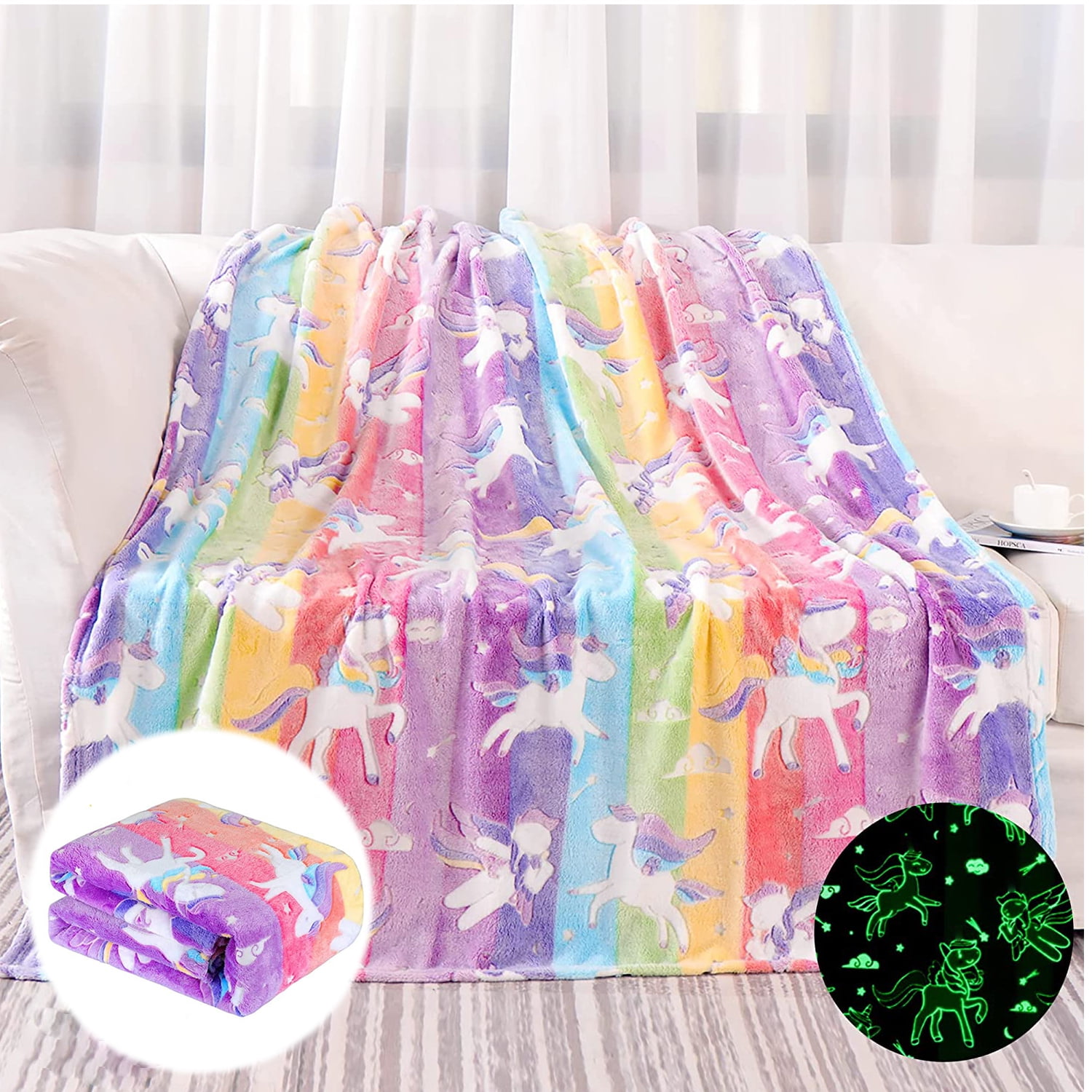 Kids Blankets, Glow in The Dark Blankets for Kids, Unicorns Blanket for