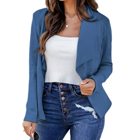 Bellella Women Regular Fit Blazers Short Plain Outwear Work Business  Jackets Blue XL 