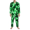 thumbnail image 3 of Picia Green Tie Dye Pattern Men’s Long-Sleeve Sleepwear Set - Soft 2-Piece Loungewear with Pockets, Comfy PJs for Relaxing Nights-Medium, 3 of 7