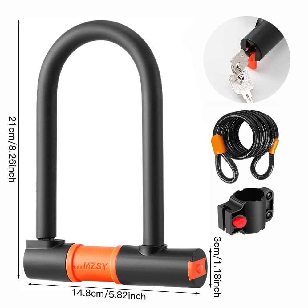 Jercoda Bike U Lock with 2 Keys, Orange U-Shape Lock with Ultra Steel Cable for Bike Motorcycle Gate Fence, Metal Bicycle Lock