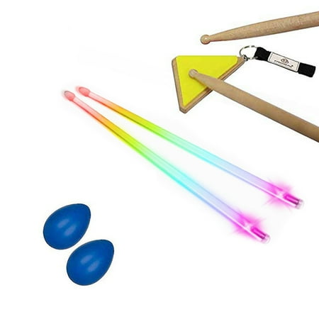 Multi-Sensory Musical Instrument Pack - Pyramid Drum Pad Yellow w/Rainbow Light Up Firesticks Drumsticks & Blue Egg Shaker Pair Hand Percussion