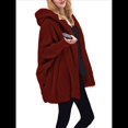 thumbnail image 2 of Chaqueta con Capucha y Cuello en V de Larga de Color Liso para Mujer, Informal, Holgada, de Felpa, Sin Botones. Vino Tinto 4XL, 2 of 7