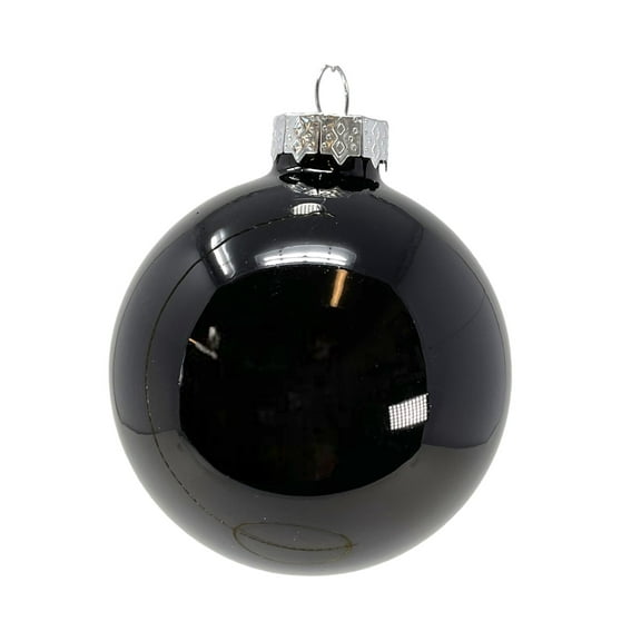2.75 Inch Black Shiny Glass Ball Christmas Ornaments Set of 6