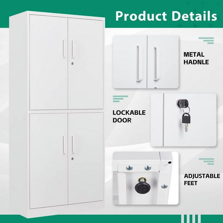 MIIIKO Metal Storage Cabinet, 2 Adjustable Shelves Lockable