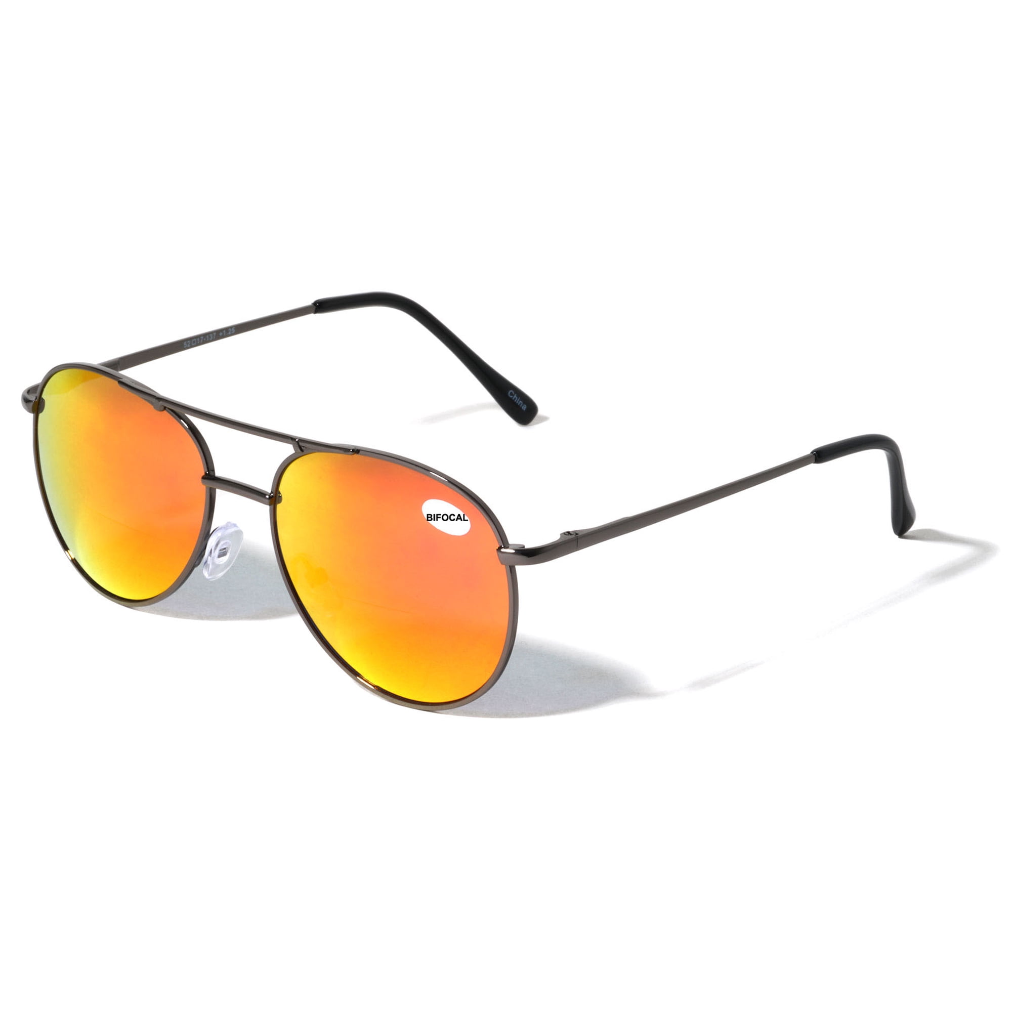 V.W.E. Classic Metal Tear Drop Reading Sunglasses - Mirror Bifocal - Outdoor Unisex Readers Fire +2.25