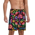 thumbnail image 2 of Balery Colorful Floral Embroidery Mexican Pantalones cortos de pijama de punto de algodón para hombre con cinturilla y bolsillos-3X-Large, 2 of 6