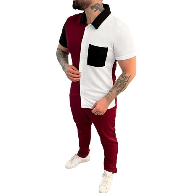 Men's Suits Product Category and Title Fashionable Casual Beach Style Crewneck Short Sleeve Printed Trousers Set for Men