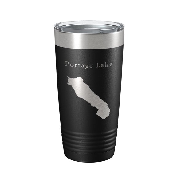 Portage Lake Map Tumbler Travel Mug Insulated Laser Engraved Coffee Cup Alaska 20 oz Black