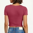 thumbnail image 4 of Blczomt Short Sleeve Trendy Tops for Women 2025 Crop Workout Basic Tees Red Going Out Bow Tie Summer Womens Blouses Dressy Casual, 4 of 7