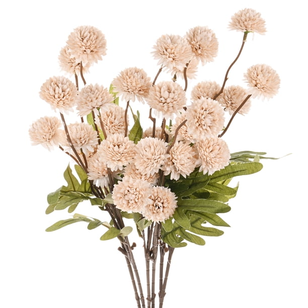 Uxcell 6 Paquetes de Flores de Bola de Crisantemo Artificial 20.08 pulgadas 5 cabezas Ramo de Crisantemo de Seda Rosa Claro