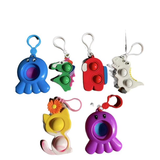 6pc Popit Fidget Toy Popper Mini Bubble Sensory Keychain Stress Relief - Walmart.com