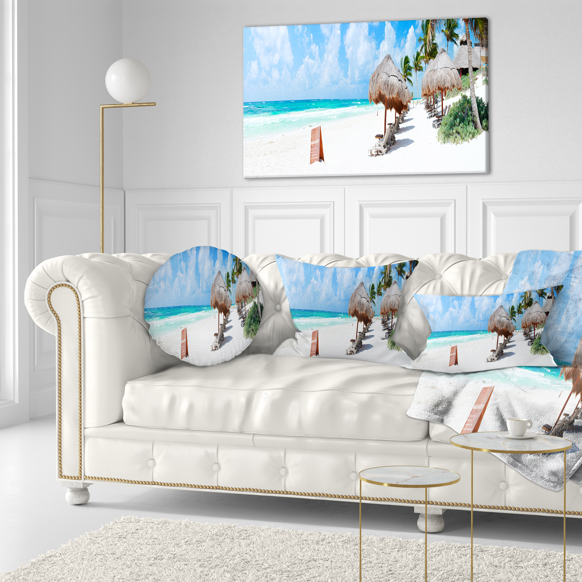 Designart Caribbean Coast in Tulum Mexico - Modern Seascape Throw Pillow - 12x20