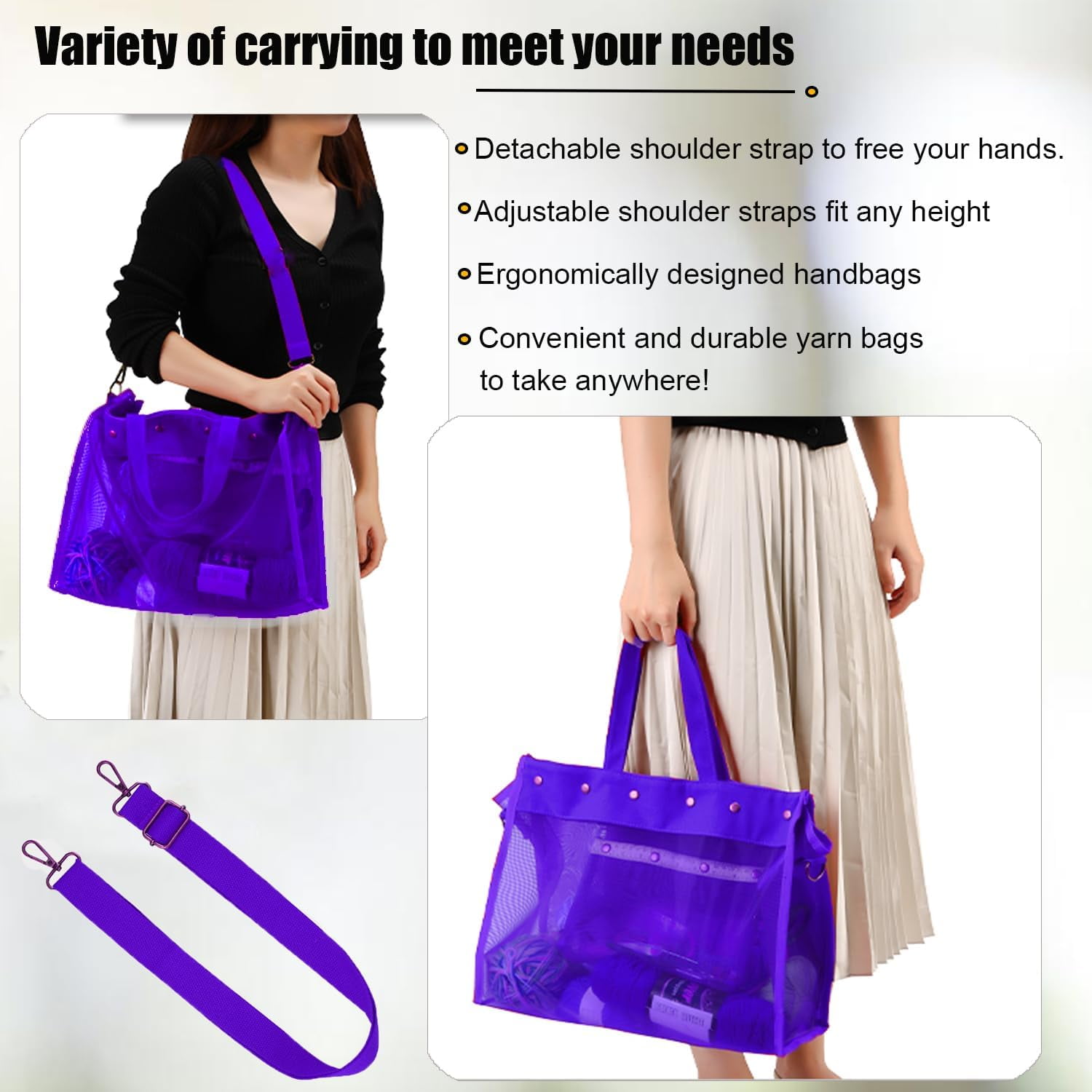 ABCISI Knitting Bag Large Yarn Storage Organizer, Crochet Bags and Totes, Yarn Bags for Crocheting, Crochet Storage Bags for Crochet Hooks Knitting Needles, Knit Bags for Crochet Lovers (Purple)