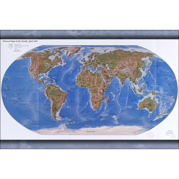 24"x36" Gallery Poster, cia Physical map of the world, April 2007