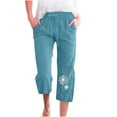 thumbnail image 1 of VEKDONE Womens Cotton Linen Capris Pants Print Capri Pant Sky Blue L, 1 of 5