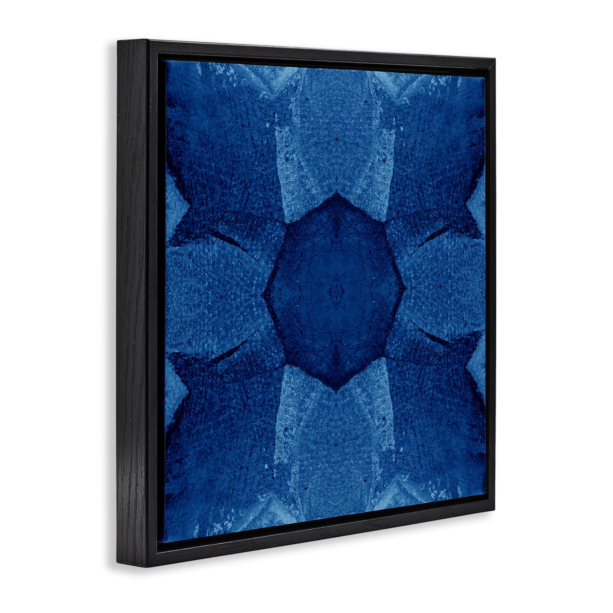 Stupell Industries Blue Centric Pattern Abstract Painting Black Floater Framed Canvas Art Print Wall Art, 25 x 25