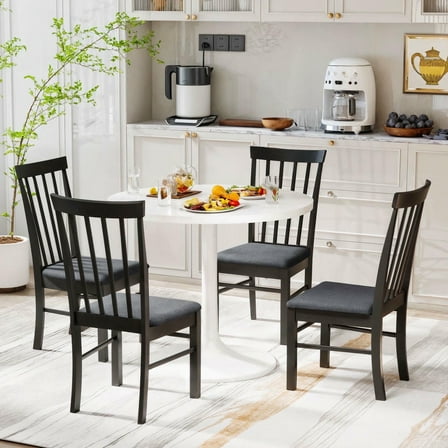 Kepooman Dining Chairs with Rubber Wood Frame, Kitchen Chairs for Kicthen, Dining Room, Set of 4, Black and Gray