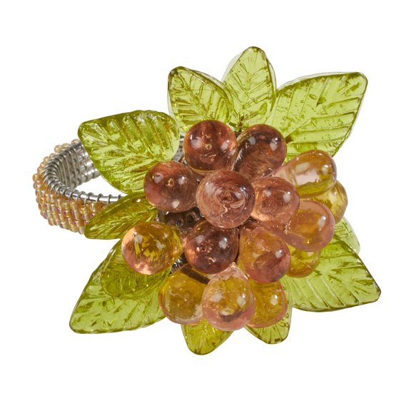 SARO NR728.AM Flower & Leaves Design Beaded Napkin Ring  Amber - Set of 4