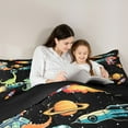 thumbnail image 5 of Feelyou Kawaii Dinosaur Kids Queen Comforter Set, Mystic Outer Space Bedding Sets, Stars Rocket Planet Reversible Bedding Comforter Set, Microfiber Bedroom Decor, 3pcs, 5 of 8