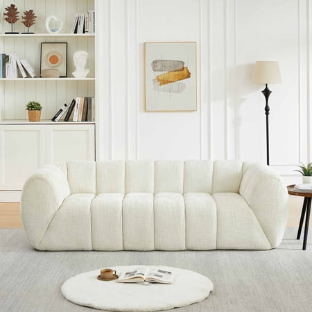 Lunale 3-Seater Boneless Sofa, No Assembly Required, Modern Cloud Couch for Living Room, Apartment, Beige Chenille