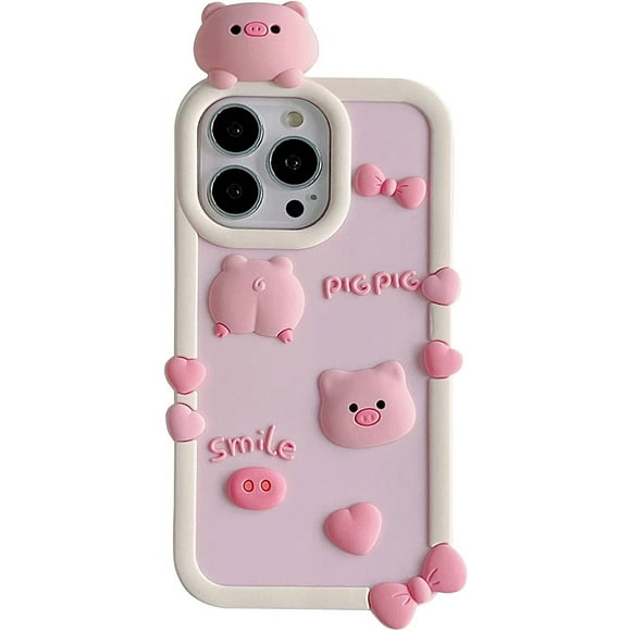 Kawaii Phone Cases Apply to iPhone 11,Cute Cartoon Pink Pig Phone Case Unique Fun Cover Case 3D Phone Case Soft Silicone Shockproof Cover for Women Girls