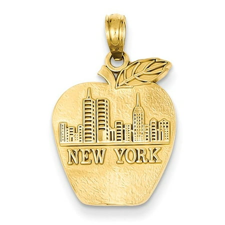 14k Yellow Gold Solid New York Skyline on Small Apple Pendant