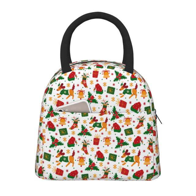 Disketp Christmas Hat Cute Puppy Bolsa Térmica para Almuerzo, Lonchera con Abertura Amplia y Gran Capacidad, Organizador Reutilizable para Mujeres, Hombres y Adultos