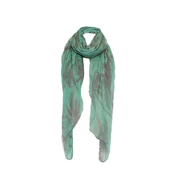 Women’s Coastal Design Mint Palm Tree Print Oblong Scarf – Lightweight Polyester Nautical Wrap – 38" × 71"