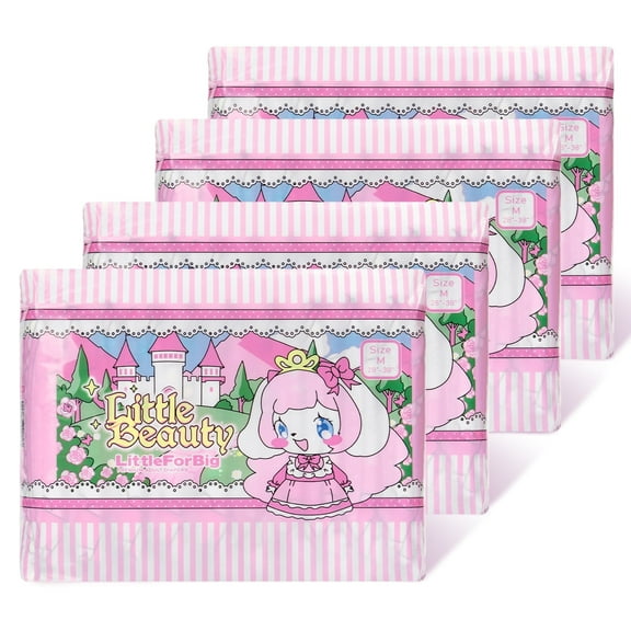 Littleforbig Adjustable Hook-and-Loop Closure Adult Printed Cloth Back Diaper 40 Pieces (4 Packs) - Little Beauty (Medium 28"-38")