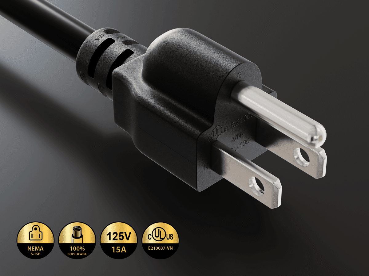 Cable Leader 15 feet 14 AWG 15A 125V Power Cord NEMA 5-15P to IEC320 C15