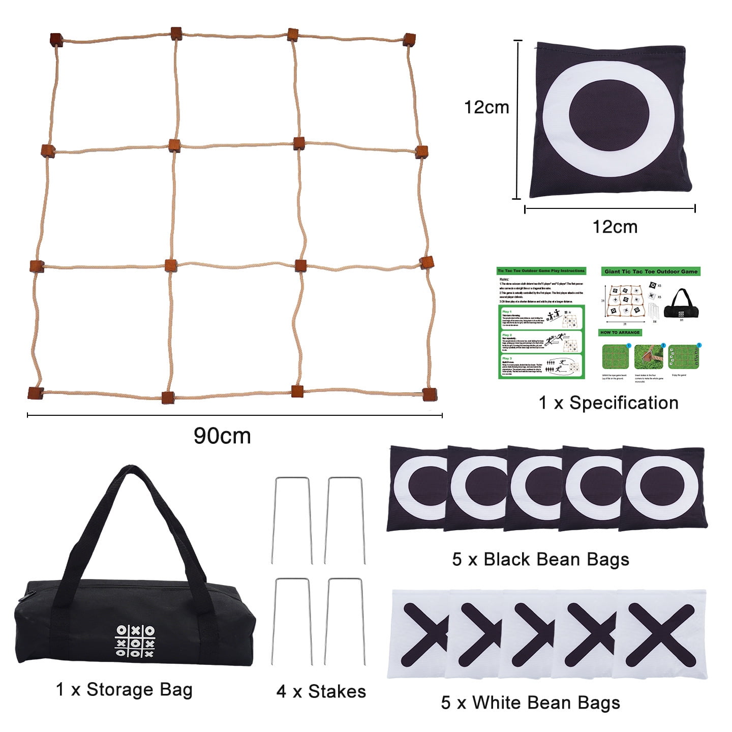 Unbranded Tic Tac Toe Bean Bag Toss Game Set - Jumbo Large 4ft x 4ft Wooden Outdoor Indoor Board with Non-Toxic Ceramic Beanbags, Easy Setup 1 Pack