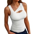 thumbnail image 1 of Camiseta sin mangas acanalada para mujer: cuello asimétrico, corte ajustado, poliéster elástico. Prenda básica sexy para el tiempo libre, fiestas y la playa., 1 of 5