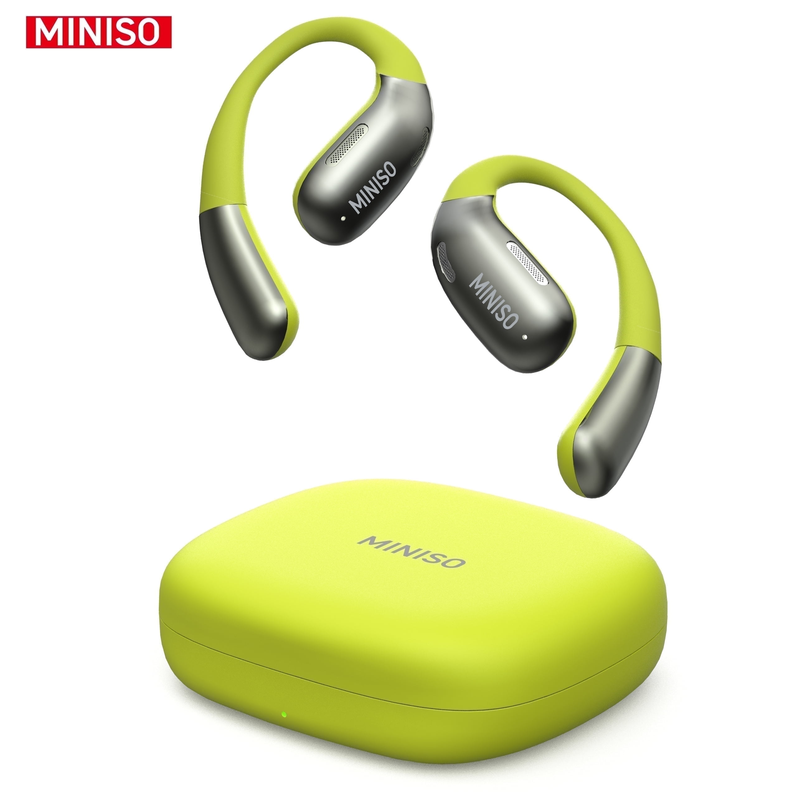 MINISO X28 Wireless Bluetooth 5.4 Earbuds Headphones, Open-Ear Design, AI Translator, 130+ Languages, 40H Playtime, IPX5 Waterproof,Green + Earbud Case