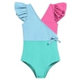 thumbnail image 4 of YTCAMLO Little Girls One Piece Swimsuits Summer Fashion Color Block Patchwork V Neck Ruffle Sleeve Bathing Suits Quick Dry Beach Swimwear, Hot Pink 7-8 Years, 4 of 8