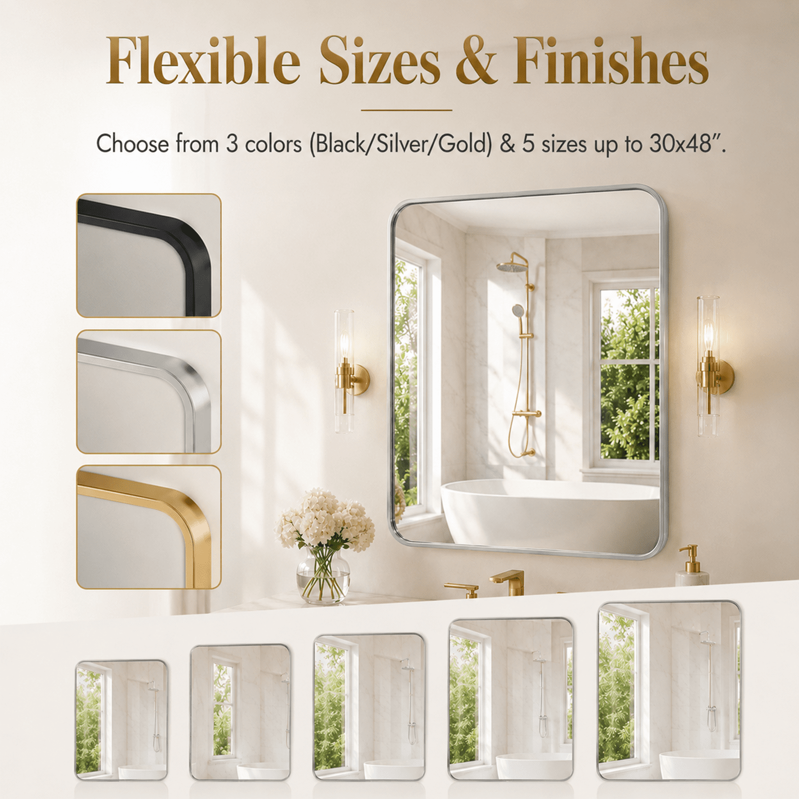 Alvantor Metal Framed Round Corner Vanity Bathroom Mirrors