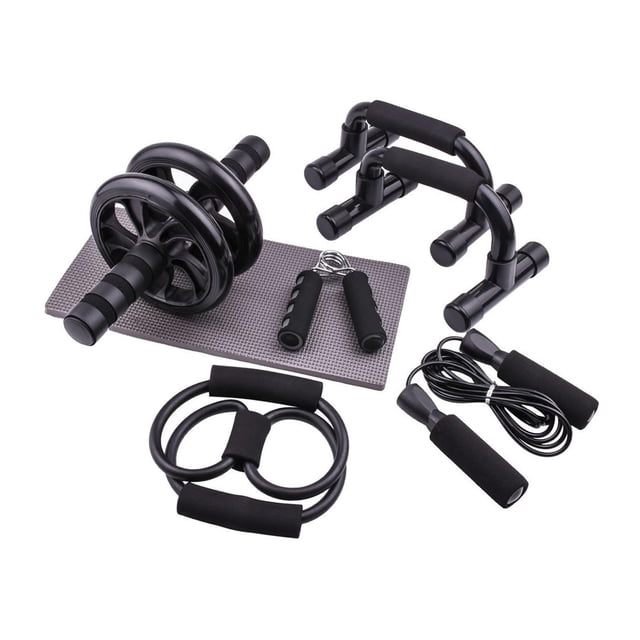 koolsoo Ensemble de 7 Pcs de Roues à Roulettes d'Entraînement Ab Accessoire Complet Ensemble d'Équipement de Mise en Forme Noir