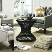 SAFAVIEH Grimson Round Small Bowed Wicker Accent Table, Black
