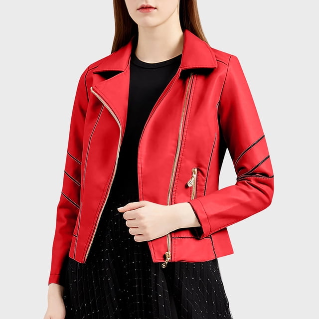 Chaquetas y abrigos de piel sintética de manga larga sin capucha Chaqueta de piel fina de moda para mujer Abrigo corto Chaqueta de primavera y otoño Chaqueta de piel con capucha de manga larga Tops de