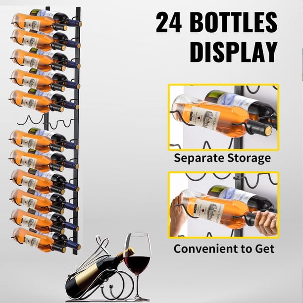 VEVOR Botellero de pared, 12 x 2 botellas, soporte para vino, toallero, estante vertical de acero negro para vino, moderno soporte decorativo para botellas de vino montado en la pared