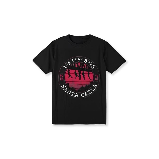 Camiseta gráfica vintage de la película de terror Los Niños Perdidos, Santa Carla - Camiseta negra para hombre con estampado retro rojo, EST. 1925 - Camiseta informal de cuello redondo para fans de Lo