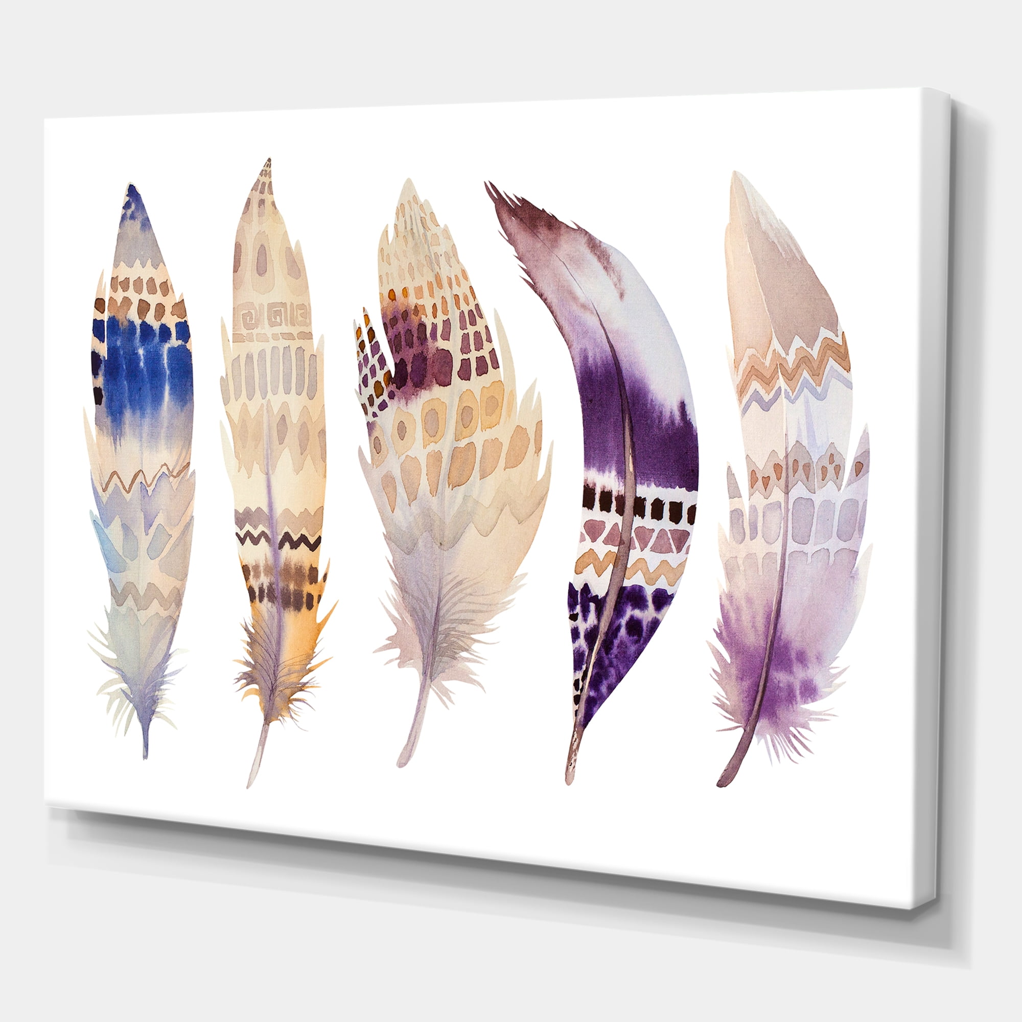 Designart ' Ethnic Purple Boho Art Feathers ' Bohemian & Eclectic Canvas Wall Art Print