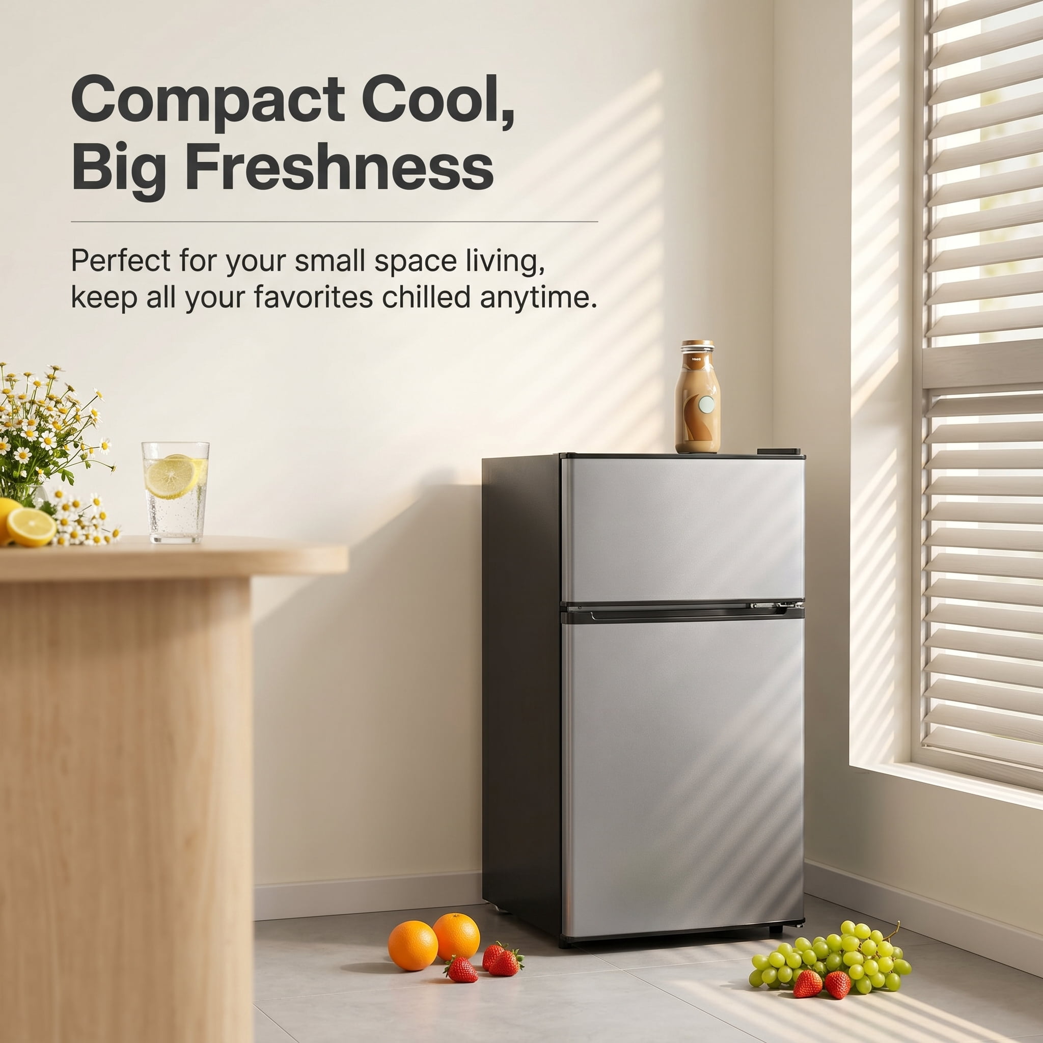 Mini Fridge Freezer, 2.9 Cu.Ft 2 Door Small Refrigeratorwith 7 Temperature Control Freezer&nbsp;Fridge for Office, Kitchen and Apartment, Dorm